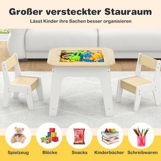 Northix  Kindertisch mit 2 Stühlen 3 TLG Kindersitzgruppe Holz mit Doppelseitiger Tischplatte 
