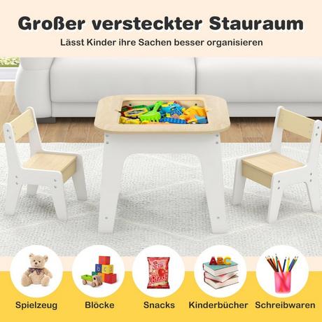 Northix  Kindertisch mit 2 Stühlen 3 TLG Kindersitzgruppe Holz mit Doppelseitiger Tischplatte 