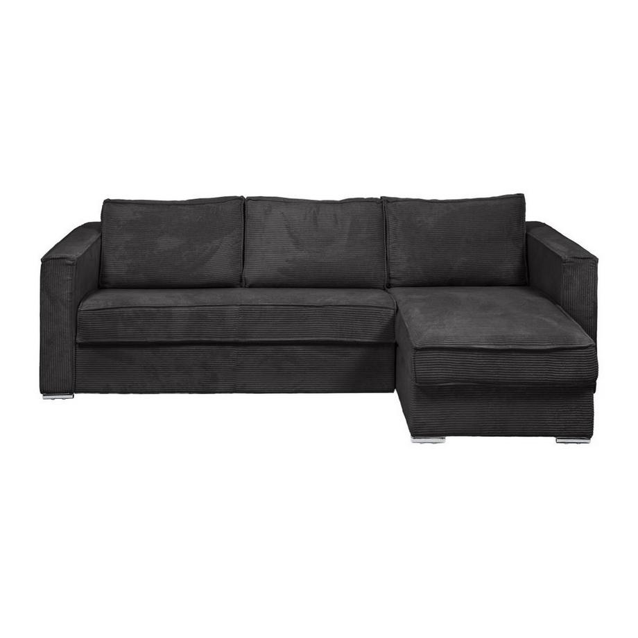 Vente-unique Eckschlafsofa mit Matratze - Ecke wechselbar - Cord - Anthrazitgrau - Liegefläche mit Lattenrost mit breiten Latten 160 cm - Matratze 18 cm - LORETO  