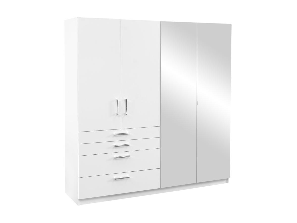 Image of Kleiderschrank Mit 4 Türen & 4 Schubladen - Mit Spiegel - 200 Cm - Weiß - Nidawo Unisex Weiss ONE SIZE