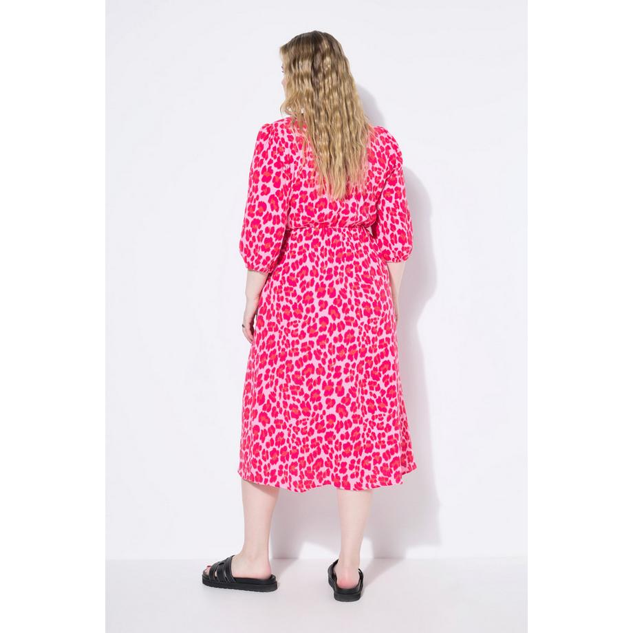 Studio Untold Midi A-Linien Kleid Farbiger Leopardenprint Puffärmel  