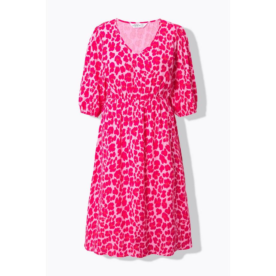 Studio Untold Midi A-Linien Kleid Farbiger Leopardenprint Puffärmel  