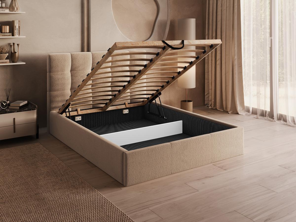 PASCAL MORABITO Lit coffre 140 x 190 cm - Velours - Beige - MIRDAL de Pascal Morabito  