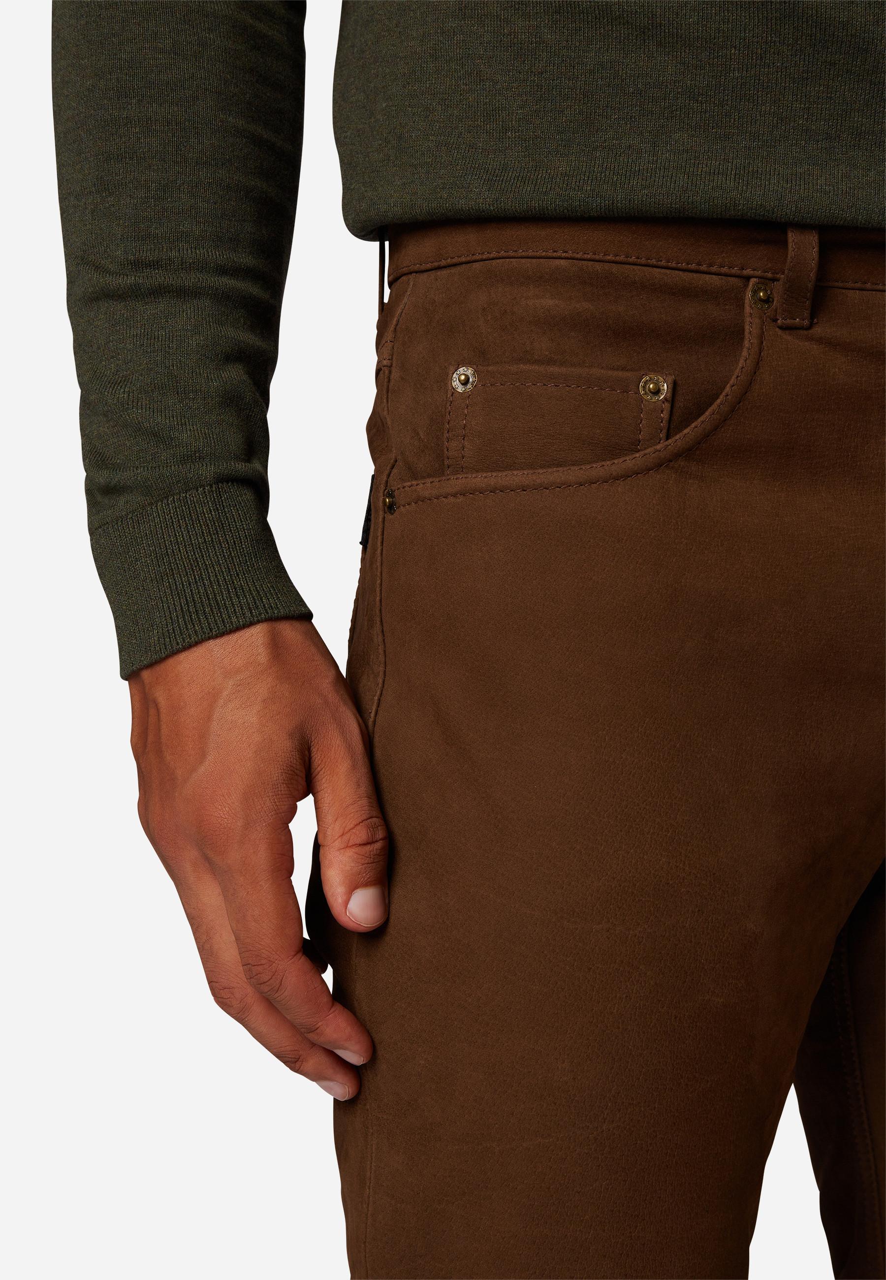 RICANO  Pantalon en cuir pour hommes RT-101 en style 5 poches et en cuir nubuck de buffle robuste - Coupe droite 