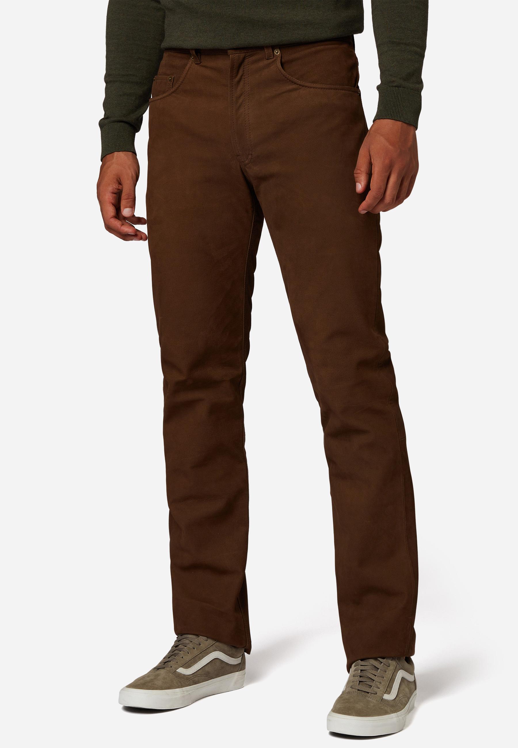 RICANO  Pantalon en cuir pour hommes RT-101 en style 5 poches et en cuir nubuck de buffle robuste - Coupe droite 