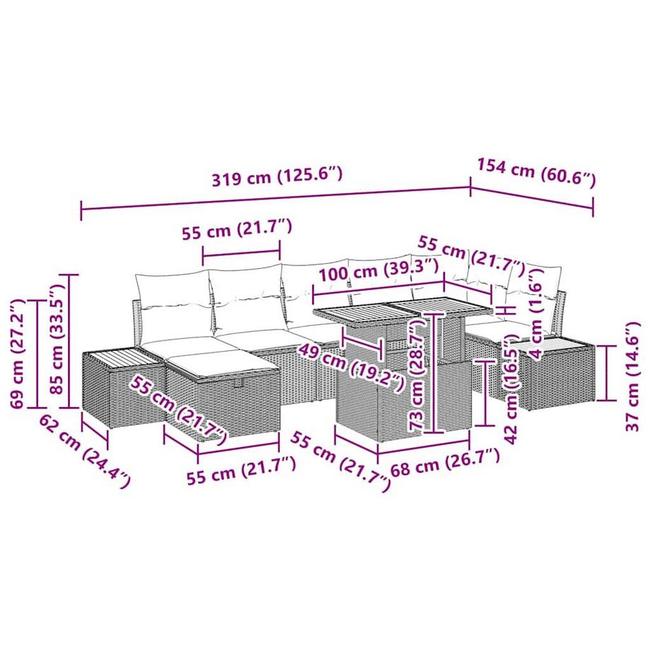 VidaXL Mobilier de jardin poly rattan  