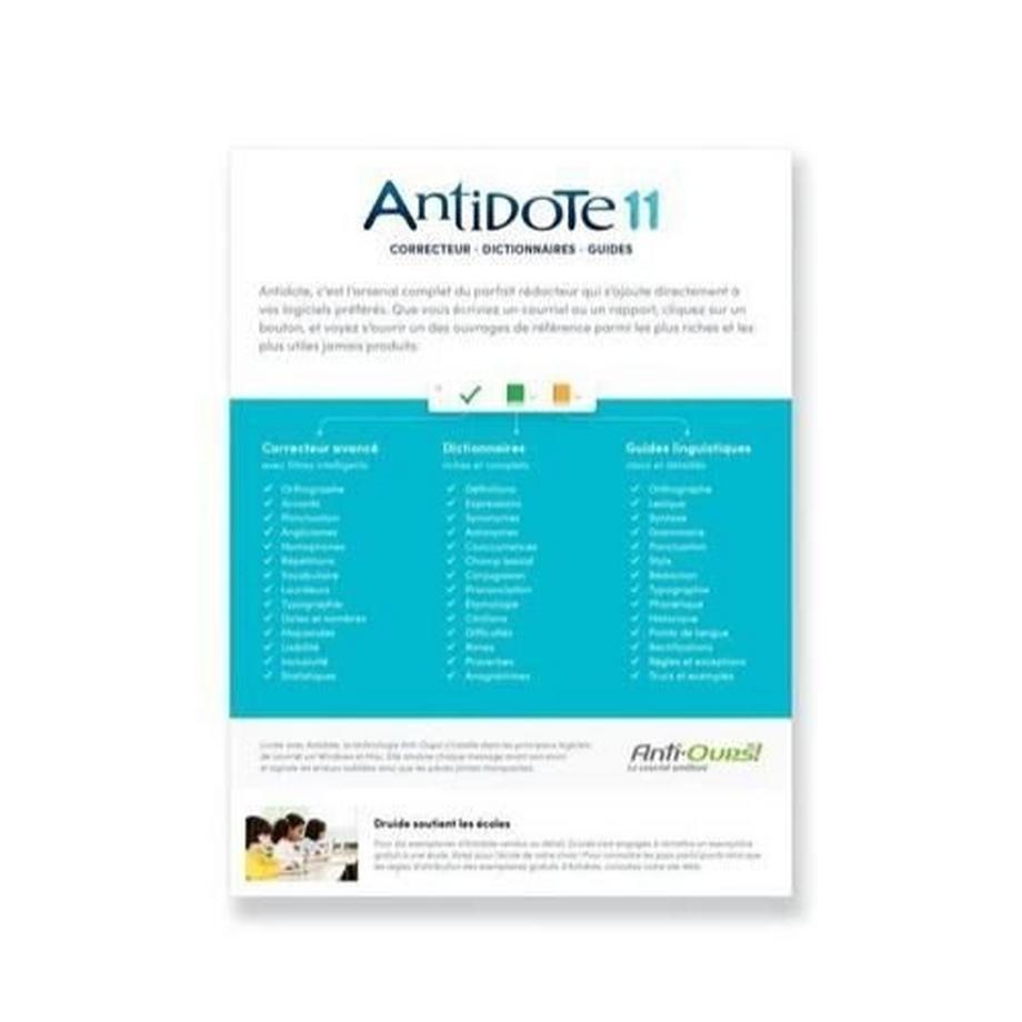 Druide  Logiciel Antidote 11 Druide Correcteur grammatical et dictionnaires français ou anglais pour PC ou Mac 