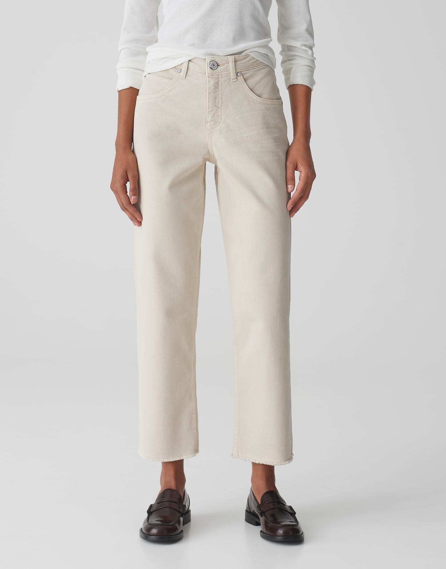 Image of Wide Cropped Jeans Momito Color Gerade Damen Beige 42