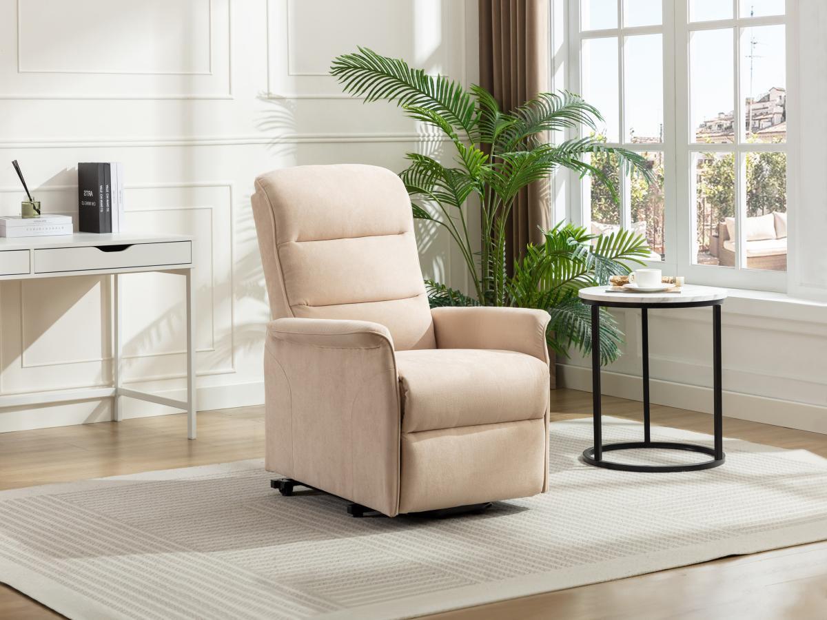 Vente-unique Fauteuil releveur électrique en tissu beige CAPUCINE  