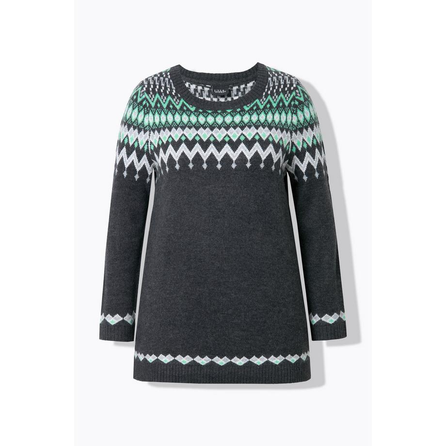 Ulla Popken Pull Norvégien Col Rond Manches Longues Maille Douce  