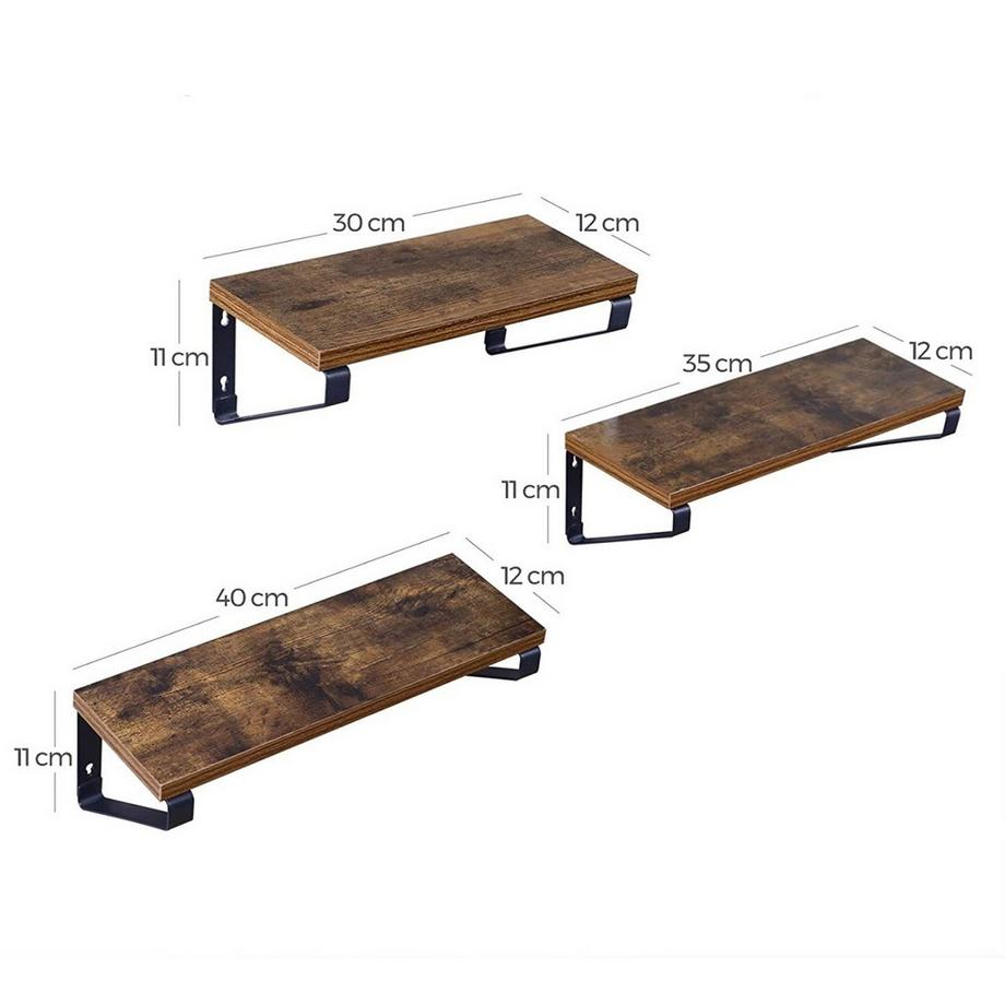 Northix Set mit 3 Loft-Hängeregalen aus Holz  