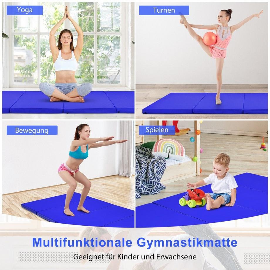 Northix  Tapis de gymnastique pliable 240 x 120 x 5 cm avec fermeture velcro et 2 poignées de transport bleu 