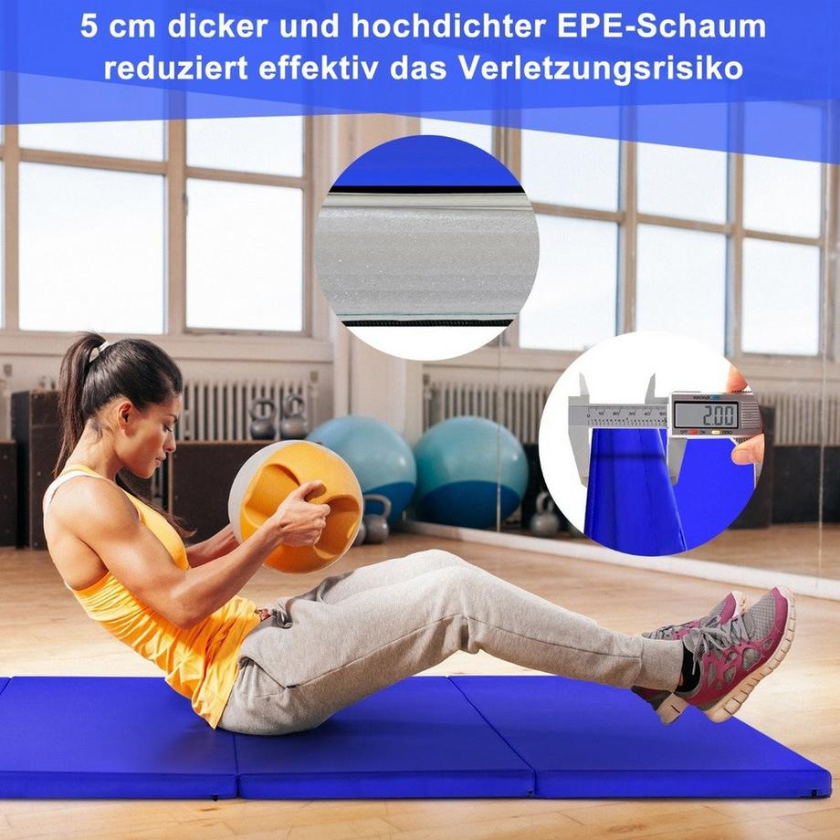 Northix  Tapis de gymnastique pliable 240 x 120 x 5 cm avec fermeture velcro et 2 poignées de transport bleu 