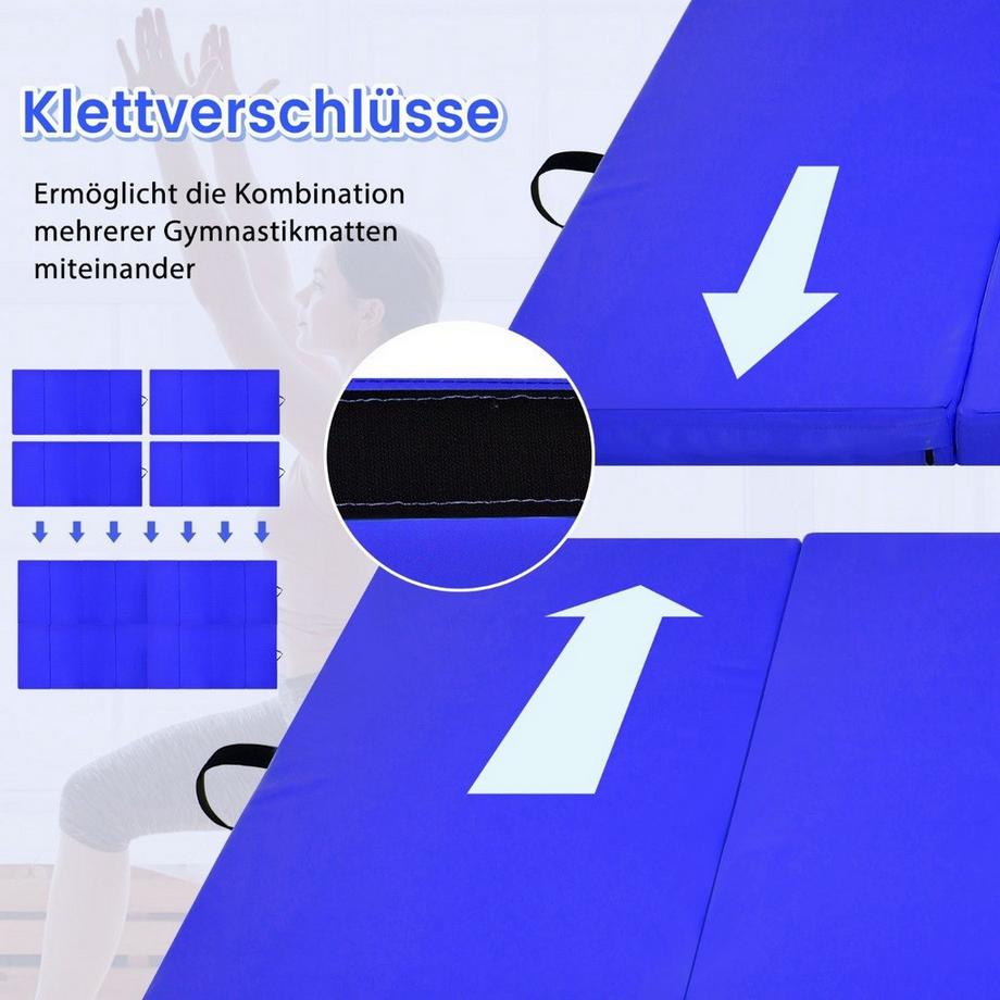 Northix  Tapis de gymnastique pliable 240 x 120 x 5 cm avec fermeture velcro et 2 poignées de transport bleu 