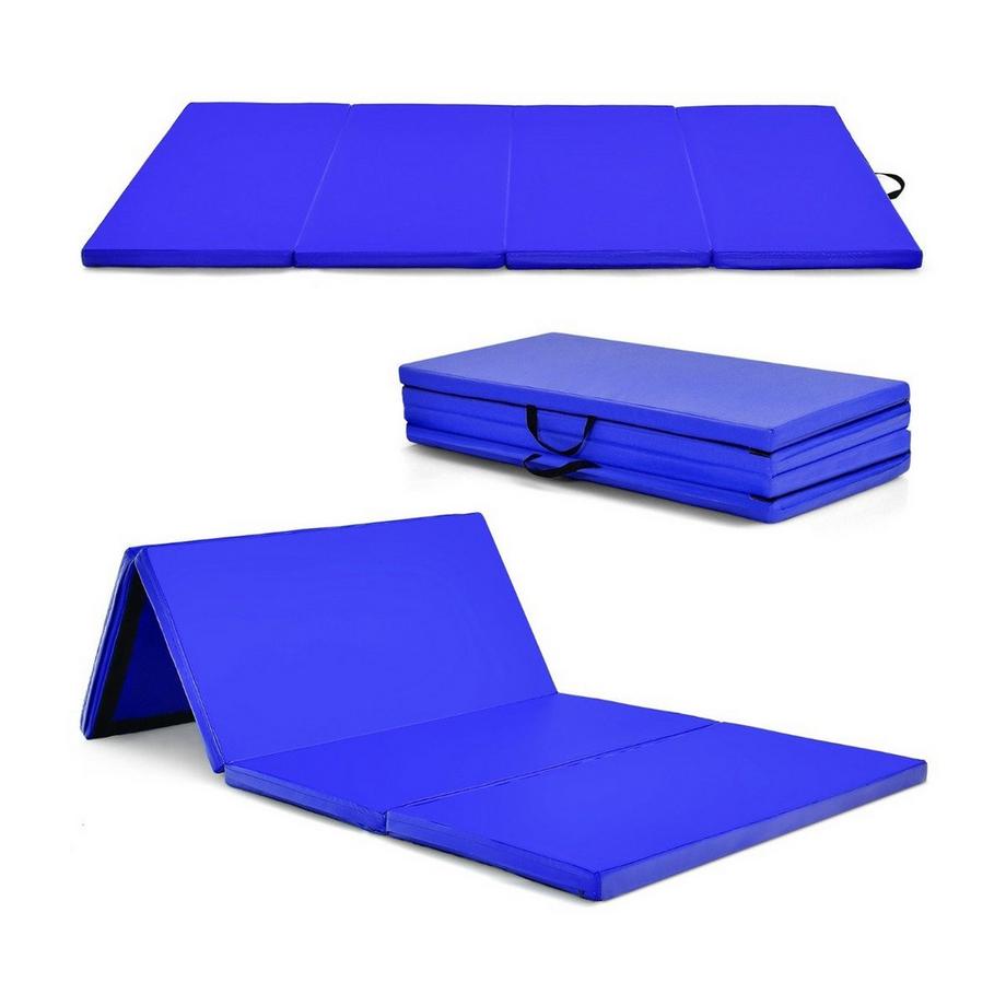 Tapis de gymnastique pliable 240 x 120 x 5 cm avec fermeture velcro et 2 poignées de transport bleu