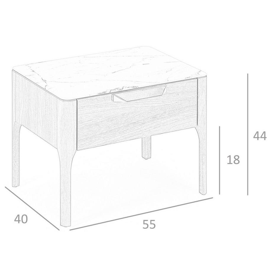 ANGEL CERDA Comodino in noce con piano in vetro finto marmo e illuminazione interna  
