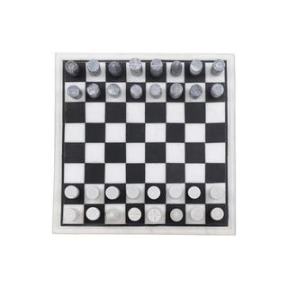 Vente-unique  Jeu de société - Echiquier - Marbre noir et blanc - L30.5 X H2.54 X P30.5 cm - CHESSY 