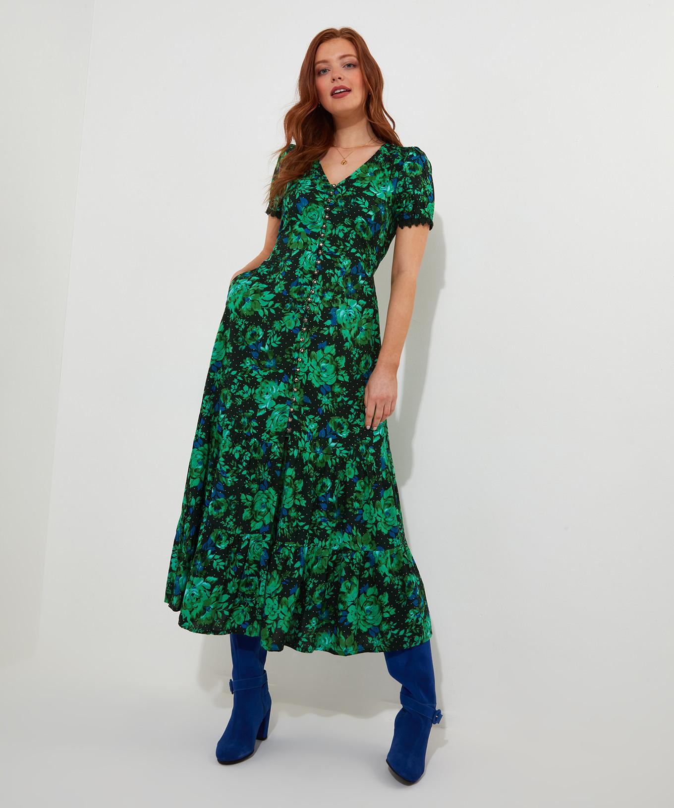 Joe Browns  Robe Maxi Volantée Florale Bleu Cobalt 