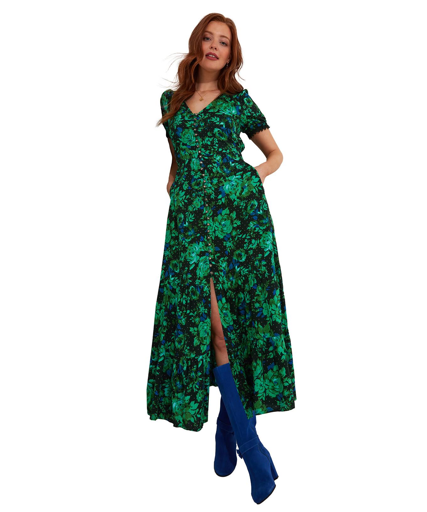 Joe Browns  Robe Maxi Volantée Florale Bleu Cobalt 