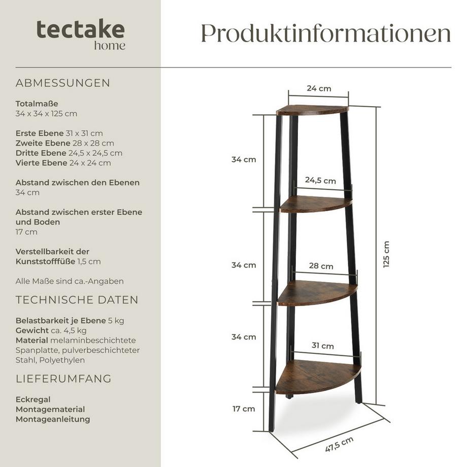 Tectake Étagère d'angle NEWBRIDGE style industriel  