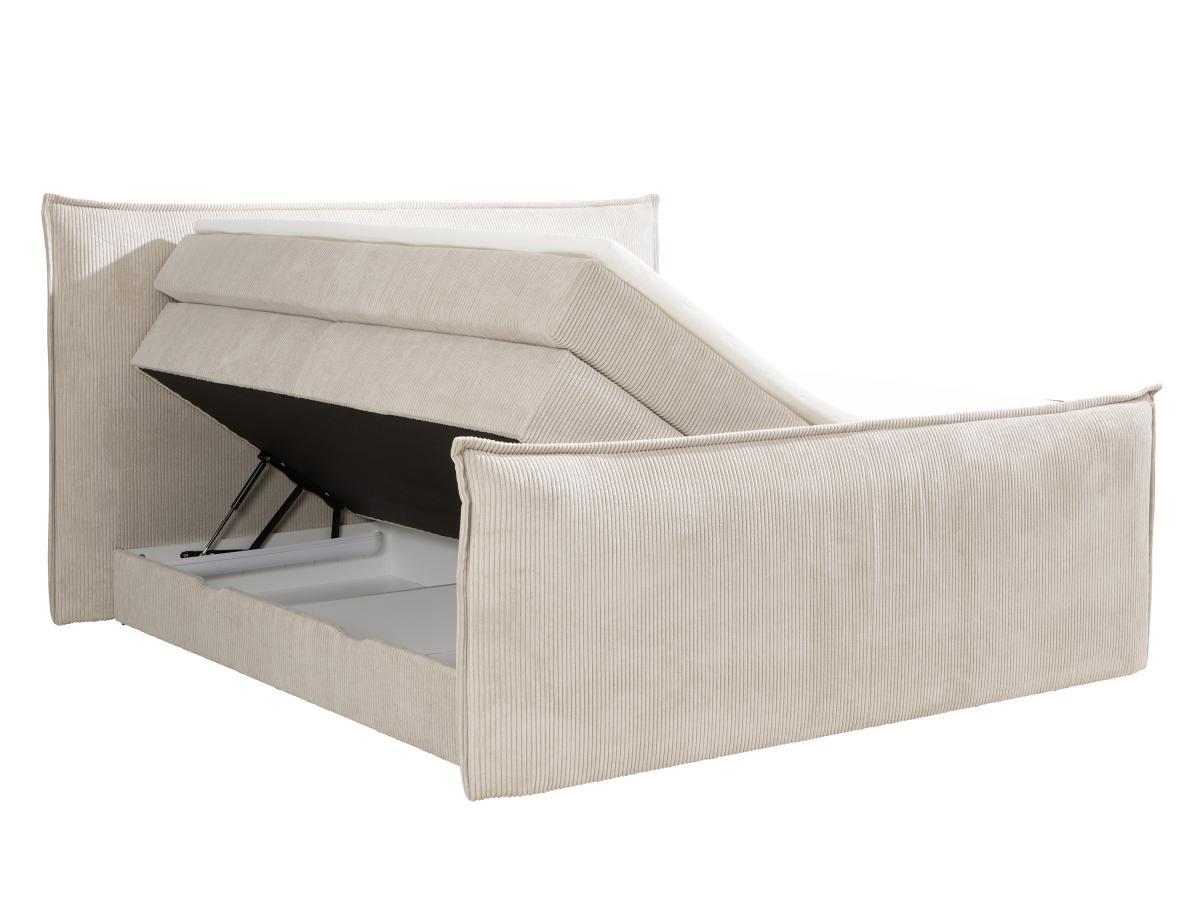 Vente-unique Ensemble complet boxspring tête de lit + sommiers coffre + matelas + surmatelas - 2 x 80 x 200 cm - Velours côtelé - Ivoire - RHODA de PALACIO  