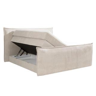 Vente-unique Ensemble complet boxspring tête de lit + sommiers coffre + matelas + surmatelas - 2 x 80 x 200 cm - Velours côtelé - Ivoire - RHODA de PALACIO  