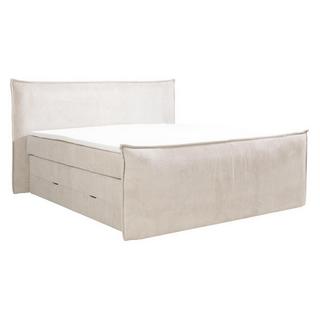 Vente-unique Ensemble complet boxspring tête de lit + sommiers coffre + matelas + surmatelas - 2 x 80 x 200 cm - Velours côtelé - Ivoire - RHODA de PALACIO  