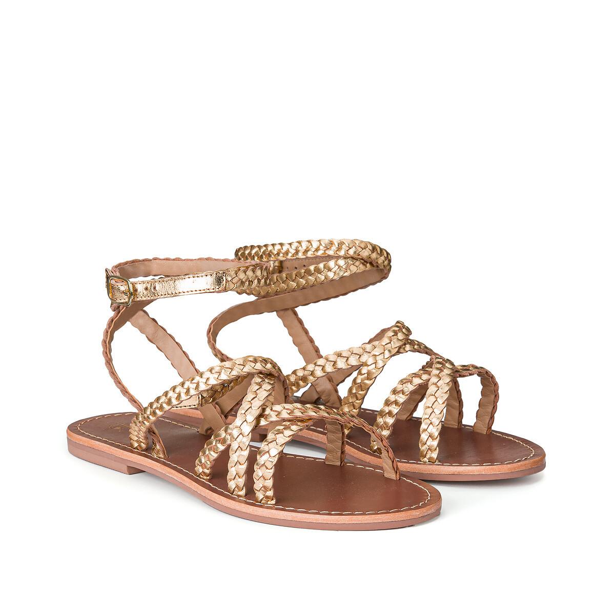Image of Geflochtene Signature Sandalen Aus Leder Damen Gold 42