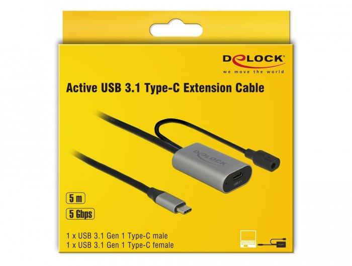 DeLock  85392 USB Kabel 5 m USB 3.2 Gen 1 (3.1 Gen 1) USB C Schwarz, Grau 