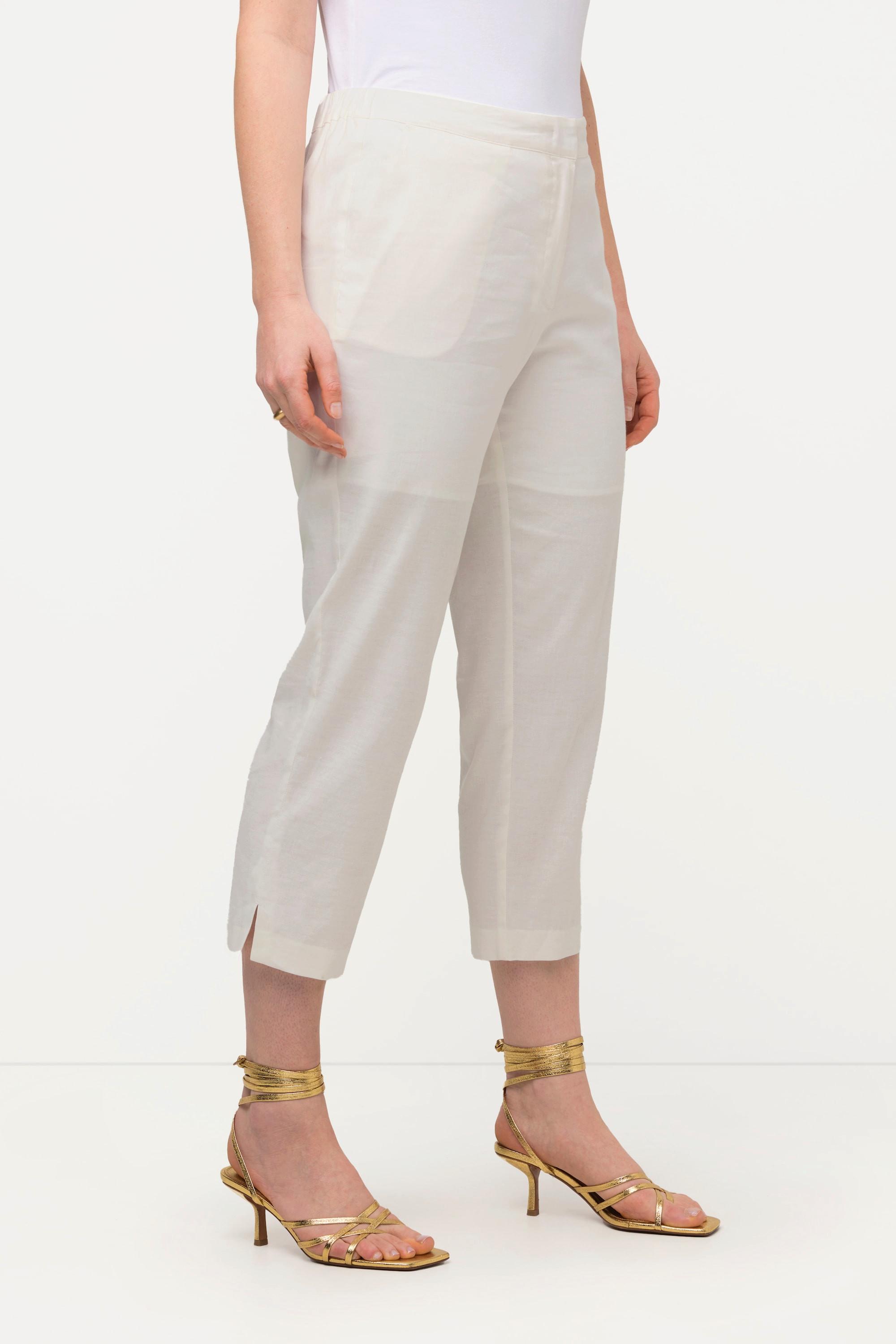 Ulla Popken  Pantalon en lin mélangé. Bas de jambe fendu. Taille élastique. 