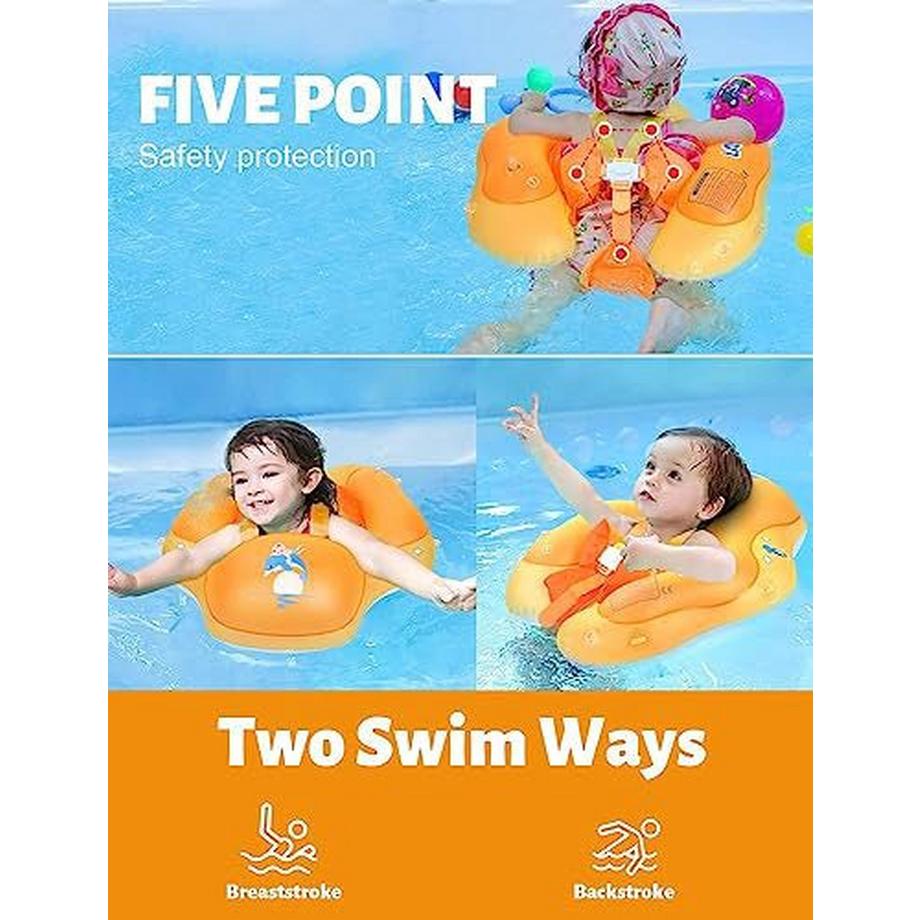 Activity-board  Anneau de flotteur pour bébé avec auvent amovible, cerceau de natation gonflable pour bébé de 3 à 36 mois (orange, L) 