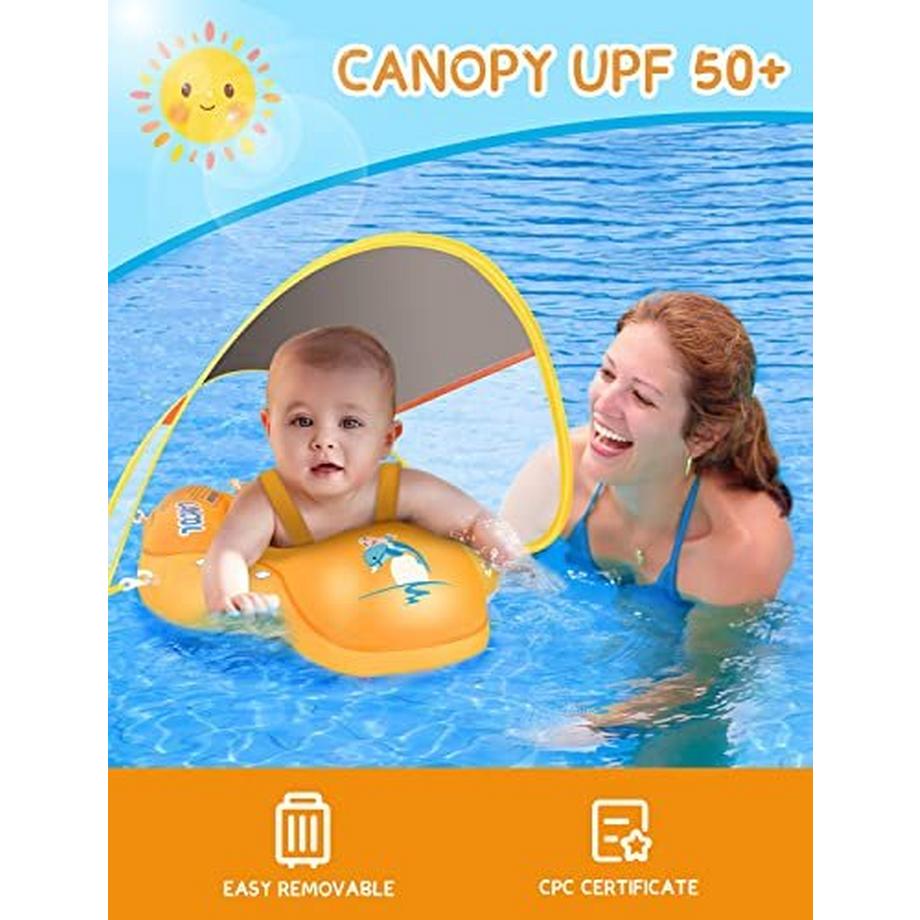 Activity-board  Anneau de flotteur pour bébé avec auvent amovible, cerceau de natation gonflable pour bébé de 3 à 36 mois (orange, L) 