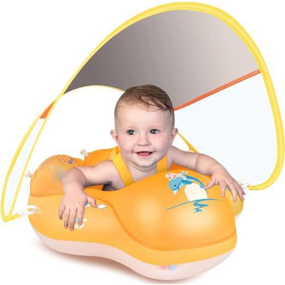 Anneau de flotteur pour bébé avec auvent amovible, cerceau de natation gonflable pour bébé de 3 à 36 mois (orange, L)