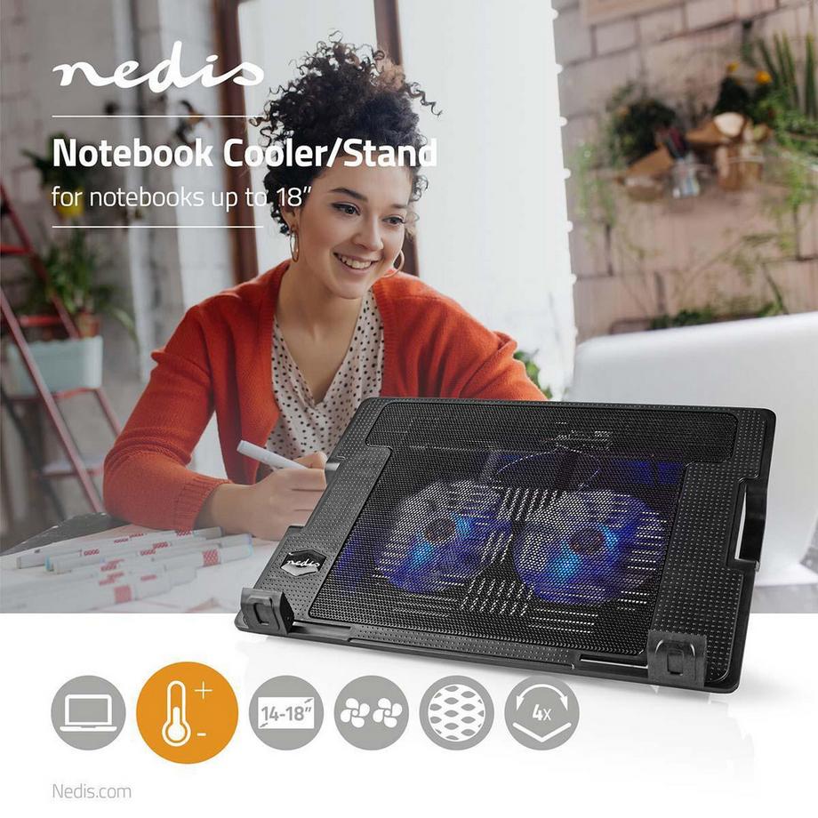 Nedis  Notebook-Ständer | Anzahl der Lüfter: 2 | USB-Stromversorgung | Anzahl der Winkel: 4 | 18 " | 1200 rpm | LED 