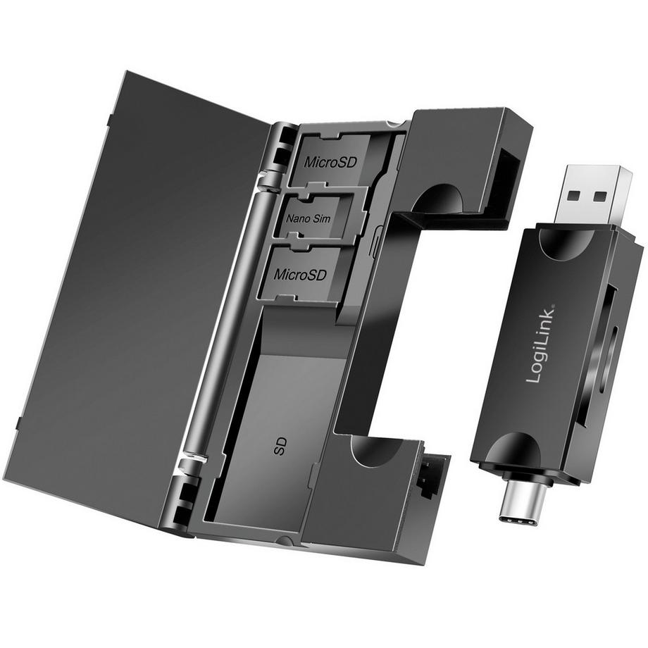 LogiLink  Speicherkartenleser USB-C + USB-A MicroSD- und SD-Karte inkl. Lagerung 