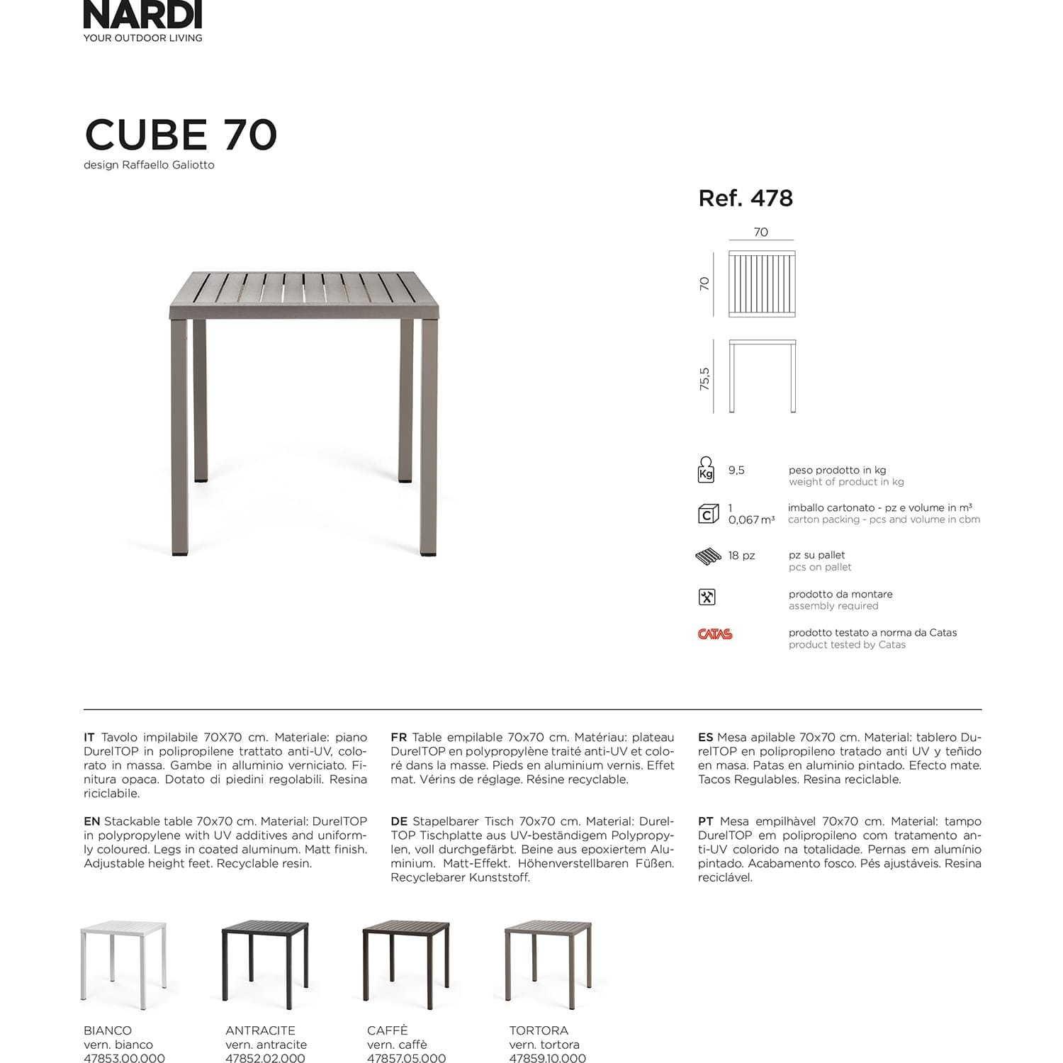 NARDI outdoor Table de jardin empilable Cube anthracite 70  