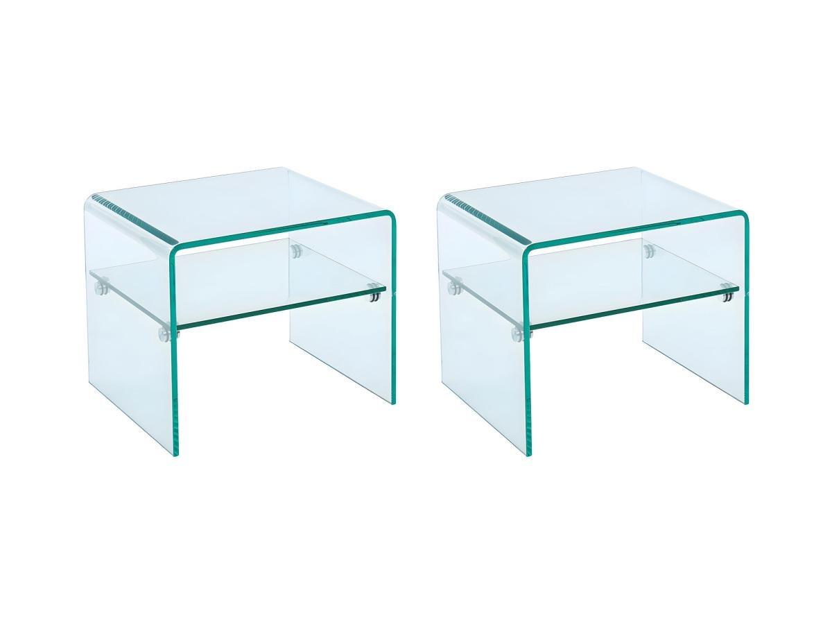 Image of 2er-Set Nachttische mit 1 Ablage - Sicherheitsglas - STILEOS 2er-Set Nachttische mit 1 Ablage - Sicherheitsglas - STILEOS