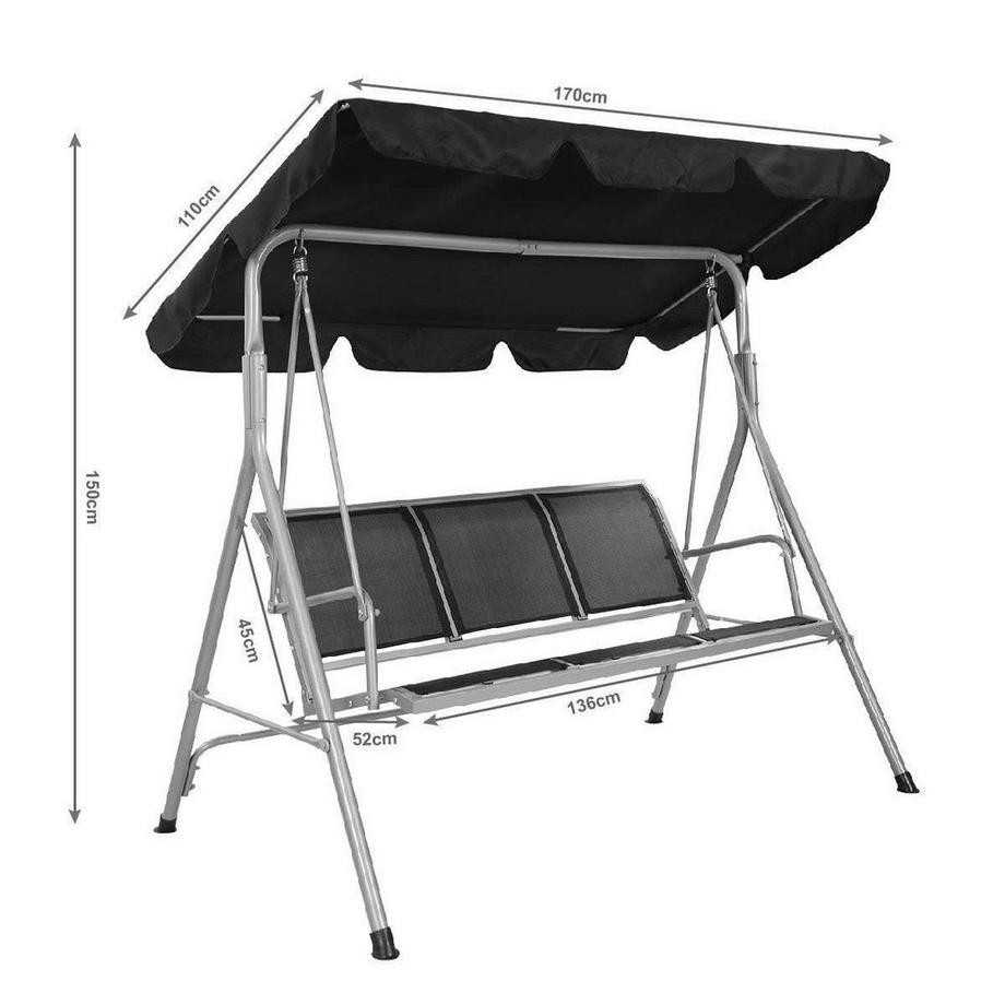 Northix Hollywoodschaukel Gartenschaukel Schaukelbank Gartenliege mit Sonnendach 3-Sitzer-schwarz  