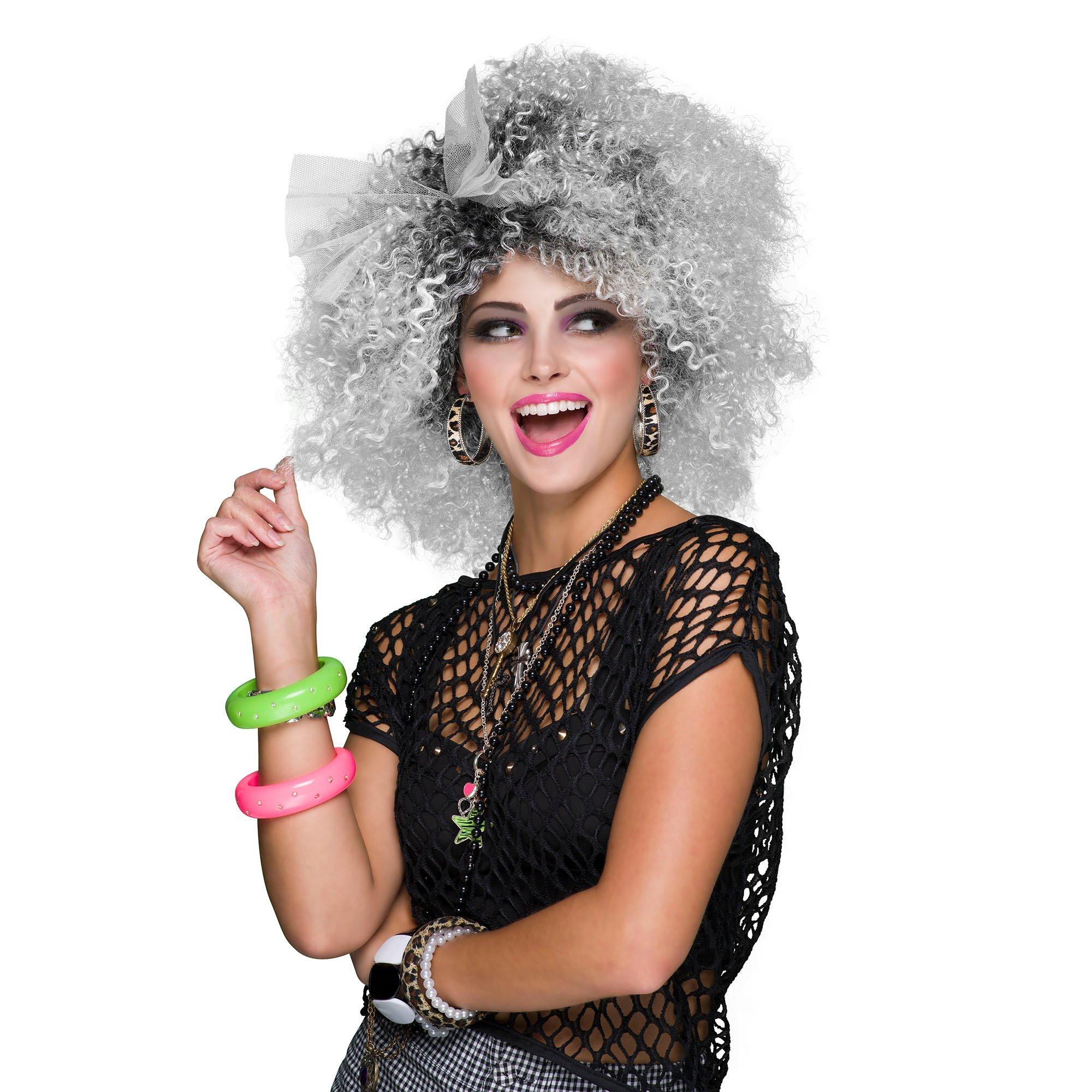 Image of PopstarPerücke im Stil der 80erJahre, zweifarbig Grau