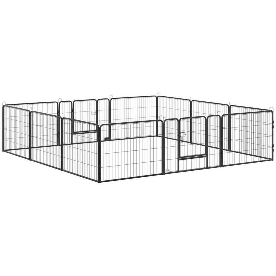 Northio  Enclos Extérieur Pour Chiots De 60 Cm De Haut Avec Porte, Parc Pour Chiots, Parc Pour Chien Avec 12 Panneaux, Enclos Extérieur Pour Chiens, Acier, Noir 