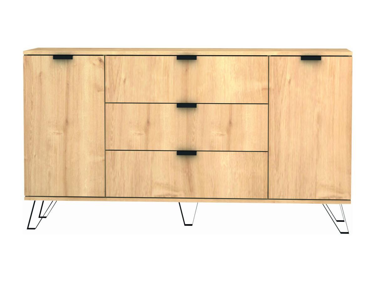 Vente-unique  Credenza con 2 ante e 3 cassetti Naturale e Nero  - MENODA 