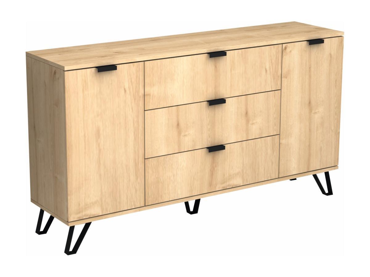 Vente-unique  Credenza con 2 ante e 3 cassetti Naturale e Nero  - MENODA 