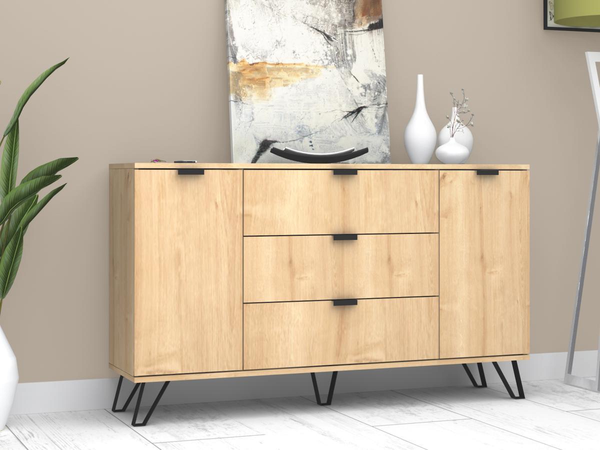 Vente-unique  Credenza con 2 ante e 3 cassetti Naturale e Nero  - MENODA 