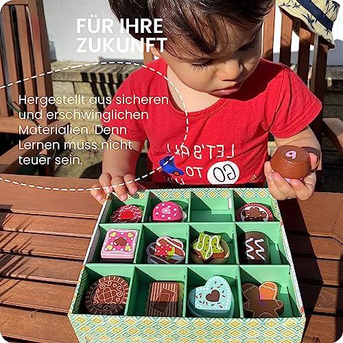 Activity-board  Tea Party Cookies Holz | Kinder spielen Set Rollenspiel Lebensmittel mit Karton Aufbewahrungsbox | 