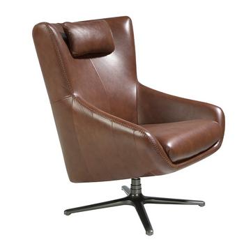 Fauteuil pivotant en cuir brun