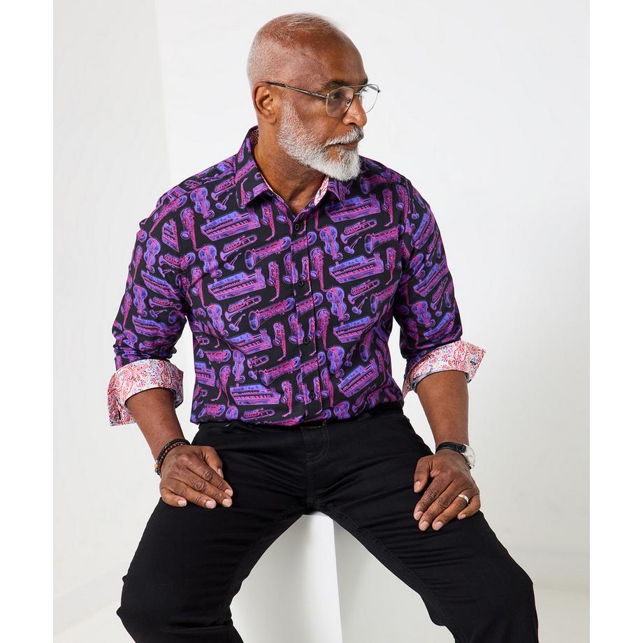 Chemise manches longues motif saxophone