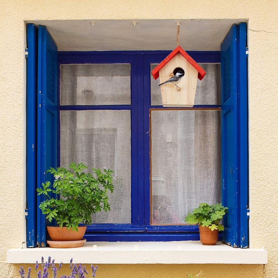 B2X  Casetta per uccelli Deco con tetto rosso 