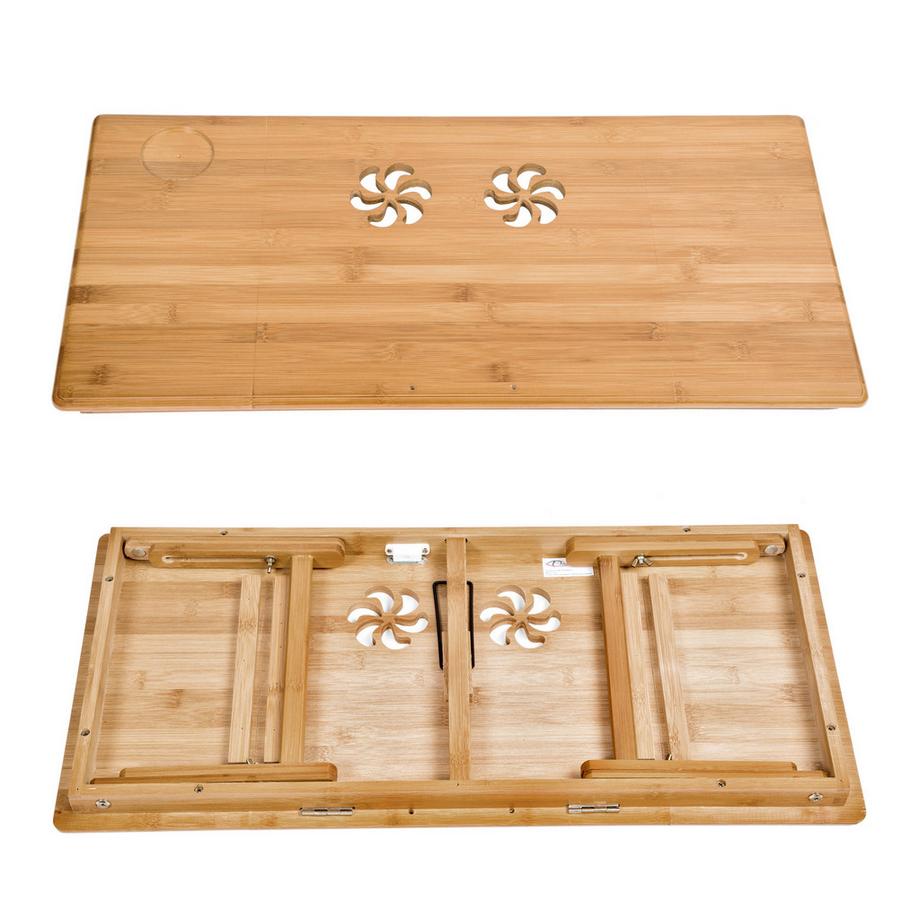 Tectake Tavolino per PC portatile  Janina in bambù, pieghevole e regolabile in altezza  