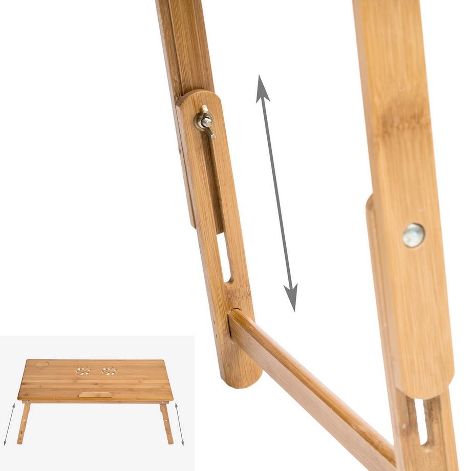 Tectake Tavolino per PC portatile  Janina in bambù, pieghevole e regolabile in altezza  