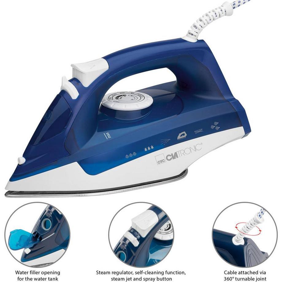 Clatronic Clatronic DB 3704 Ferro a vapore Acciaio inossidabile 2200 W Blu, Bianco  